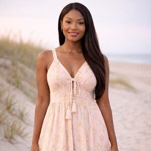 Boho Maxi Dress Champagne Blush Beach Vacation Flowy Women Resort Wear Dress